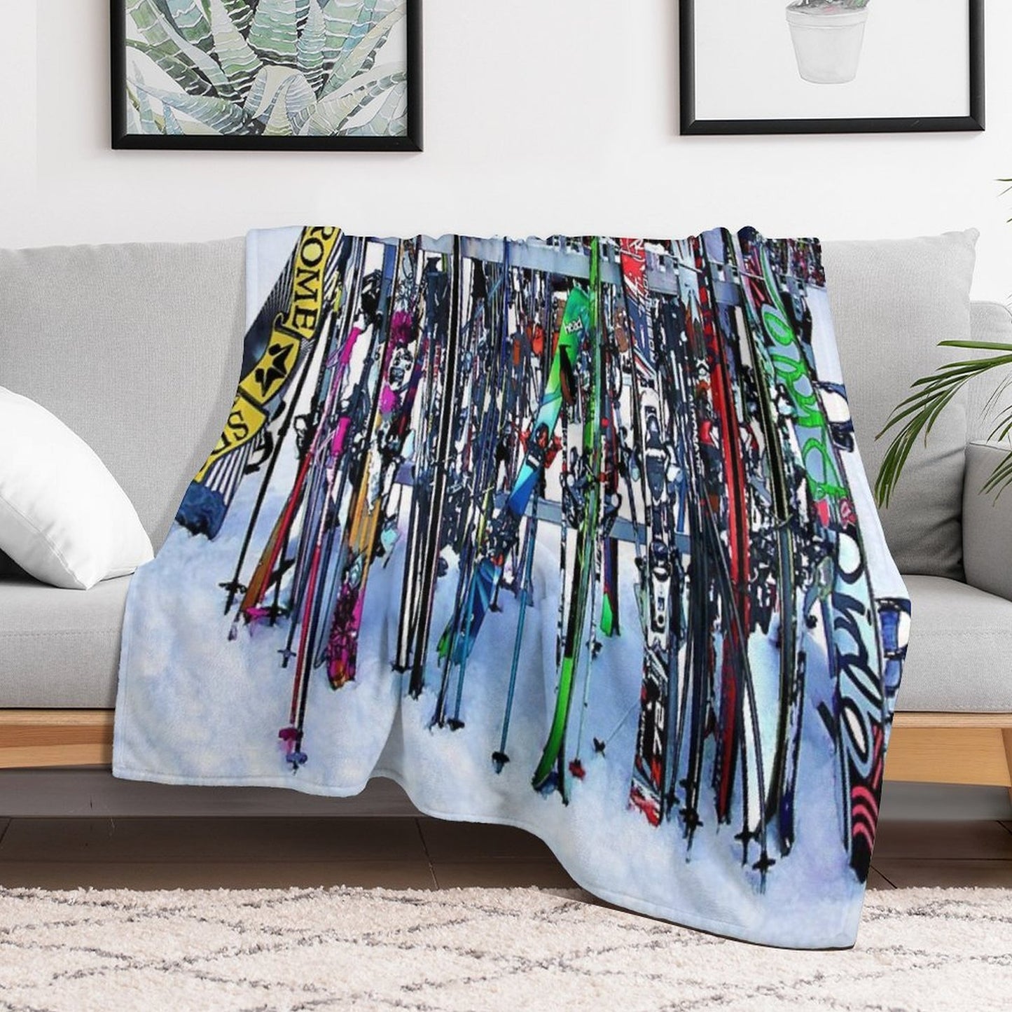 Ski Party - Skis And Poles Throw Blanket