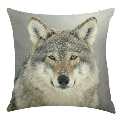 GREY WOLF Linen Throw Pillow Cover