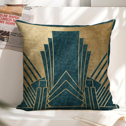 Art Deco Glamour - Teal And Gold Linen Throw Pillow Cover
