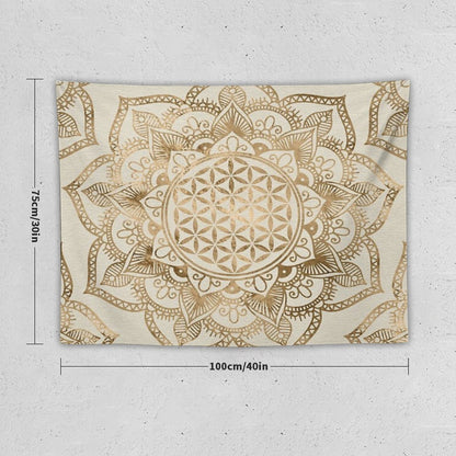 Flower of Life in Lotus - Pastel Golds And Canvas Tapestry