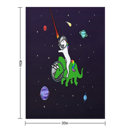 Unicorn Riding Triceratops In Space Throw Blanket