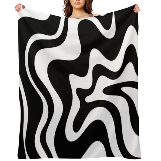 Liquid Swirl Retro Abstract Pattern in Black And White Throw Blanket