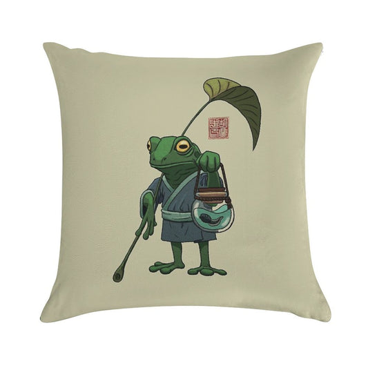 A Frog And His Son Soft Short Plush Fabric Throw Pillow