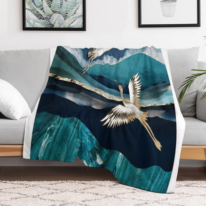 Midnight Cranes Throw Blanket