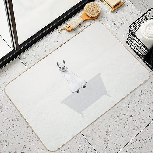 Vintage Llama in Bathtub Bath Mat