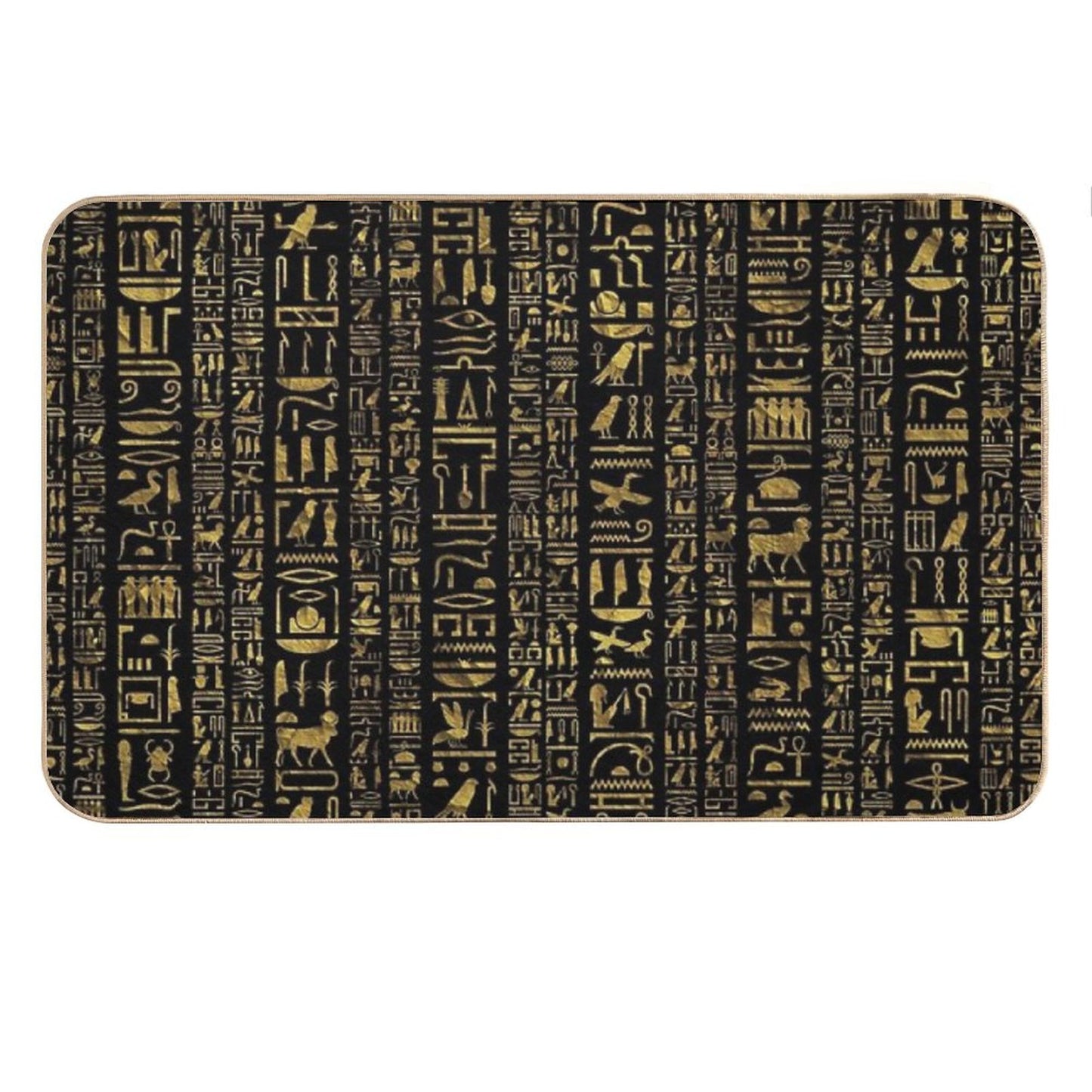 Egyptian Hieroglyphs Vintage Gld on Black Bath Mat