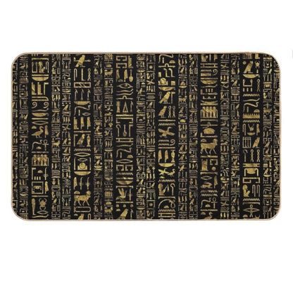 Egyptian Hieroglyphs Vintage Gld on Black Bath Mat