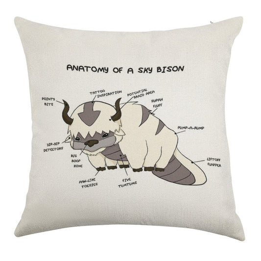 Anatomy of A Sky Bison Linen Throw Pillow Cover