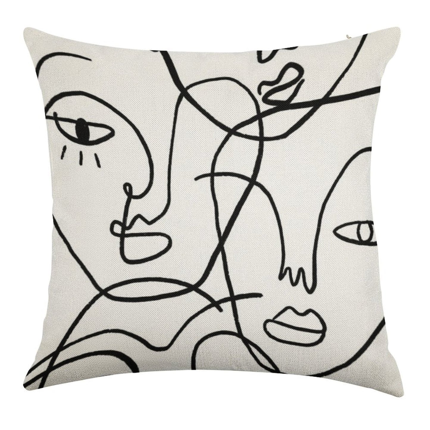 Abstract Faces Linen Throw Pillow Cover