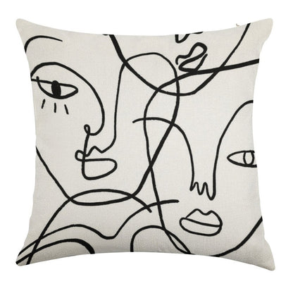 Abstract Faces Linen Throw Pillow Cover