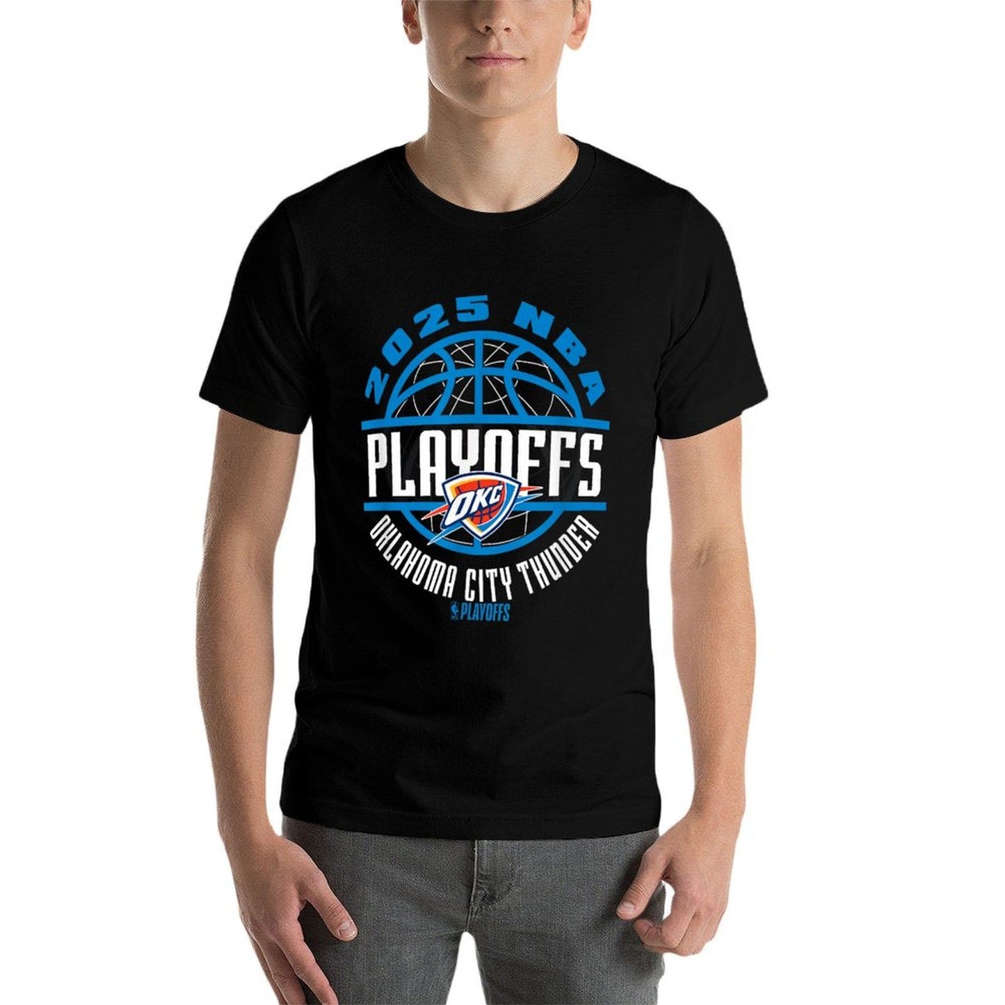 NBA Official Oklahoma City Thunder 2025 Playoffs Game Time  Ribbed Collar T-Shirt