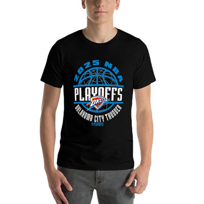 NBA Official Oklahoma City Thunder 2025 Playoffs Game Time  Ribbed Collar T-Shirt