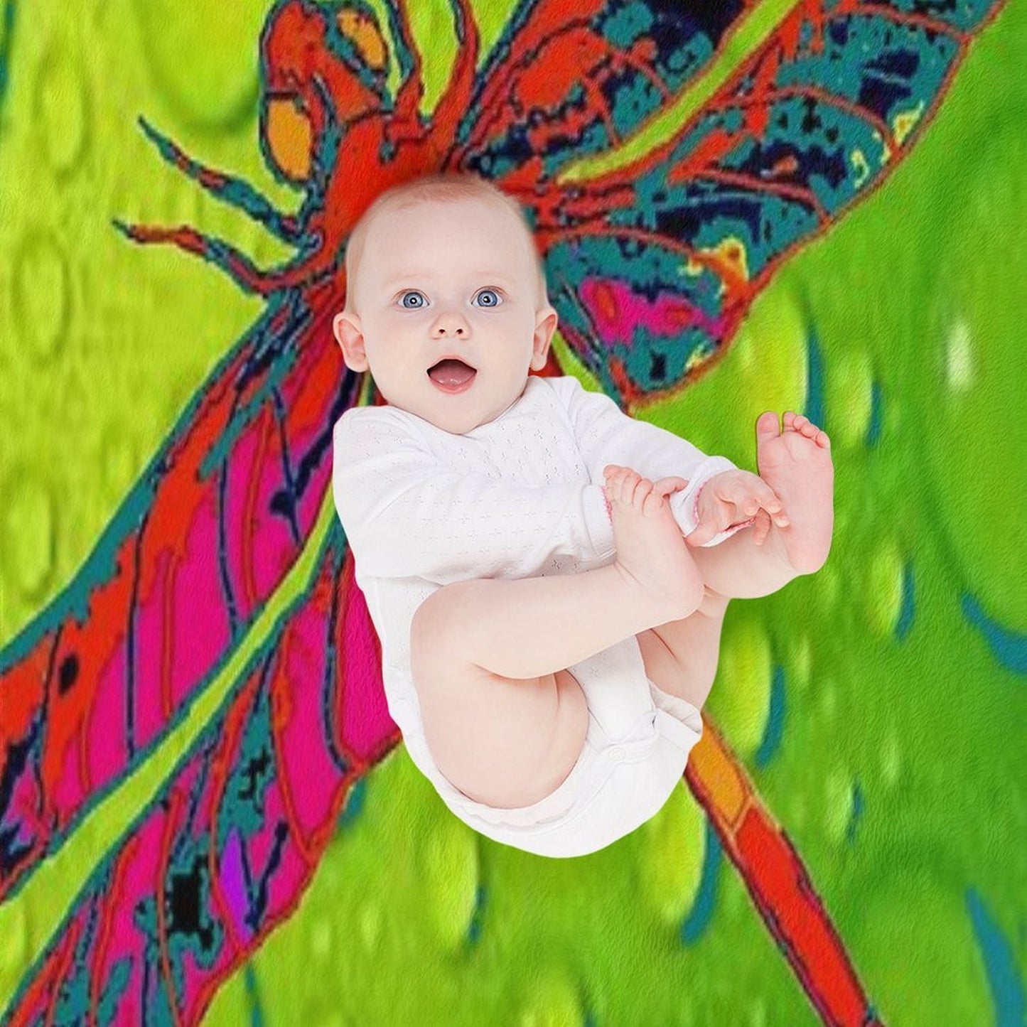 RED DRAGONFLY GREEN DEW PATTERN ART Throw Blanket