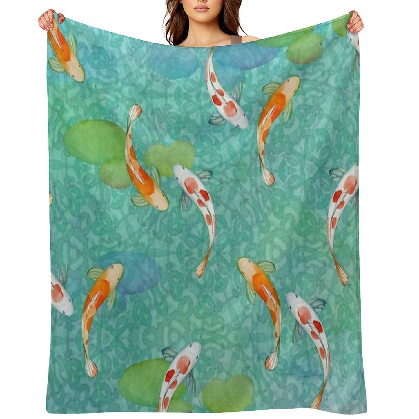 Koi Fish on Turquoise Throw Blanket