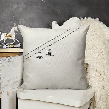 Ski Lift Black And White Linen Throw Pillow Cover