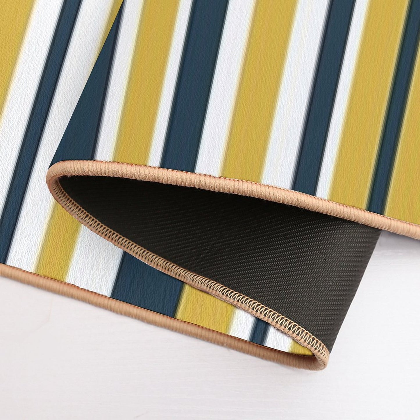 Mustard Yellow Navy Blue And White Stripes Minimalist Color Block Pattern Bath Mat