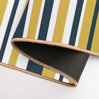 Mustard Yellow Navy Blue And White Stripes Minimalist Color Block Pattern Bath Mat