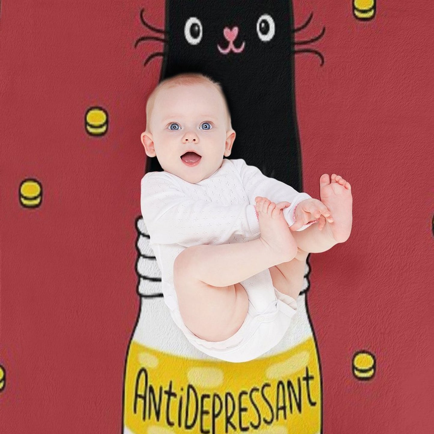 FUR ANTIDEPRESSANT . Cute Black Cat Illustration. A Gift for A Pet Lover. Throw Blanket