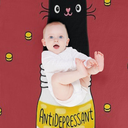 FUR ANTIDEPRESSANT . Cute Black Cat Illustration. A Gift for A Pet Lover. Throw Blanket