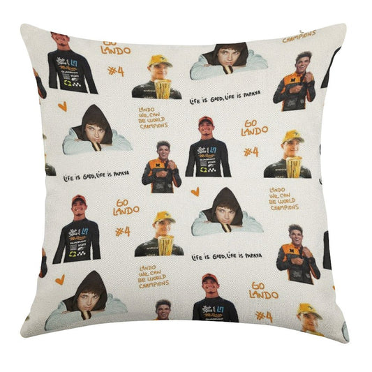 Lando Norris Illustrated Stickers Linen Throw Pillow Cover