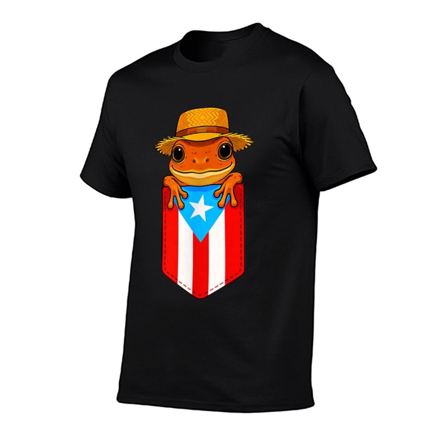 Jibaro Coqui Frog Puerto Rico Boricua Pocket Borinquen  Ribbed Collar T-Shirt
