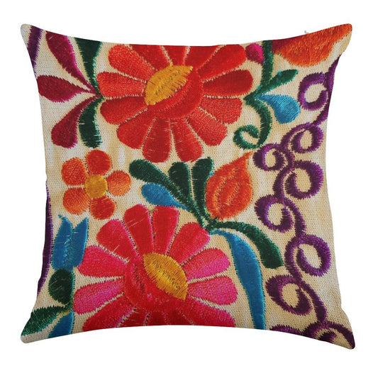 Mexico's Flowers Linen Throw Pillow Cover