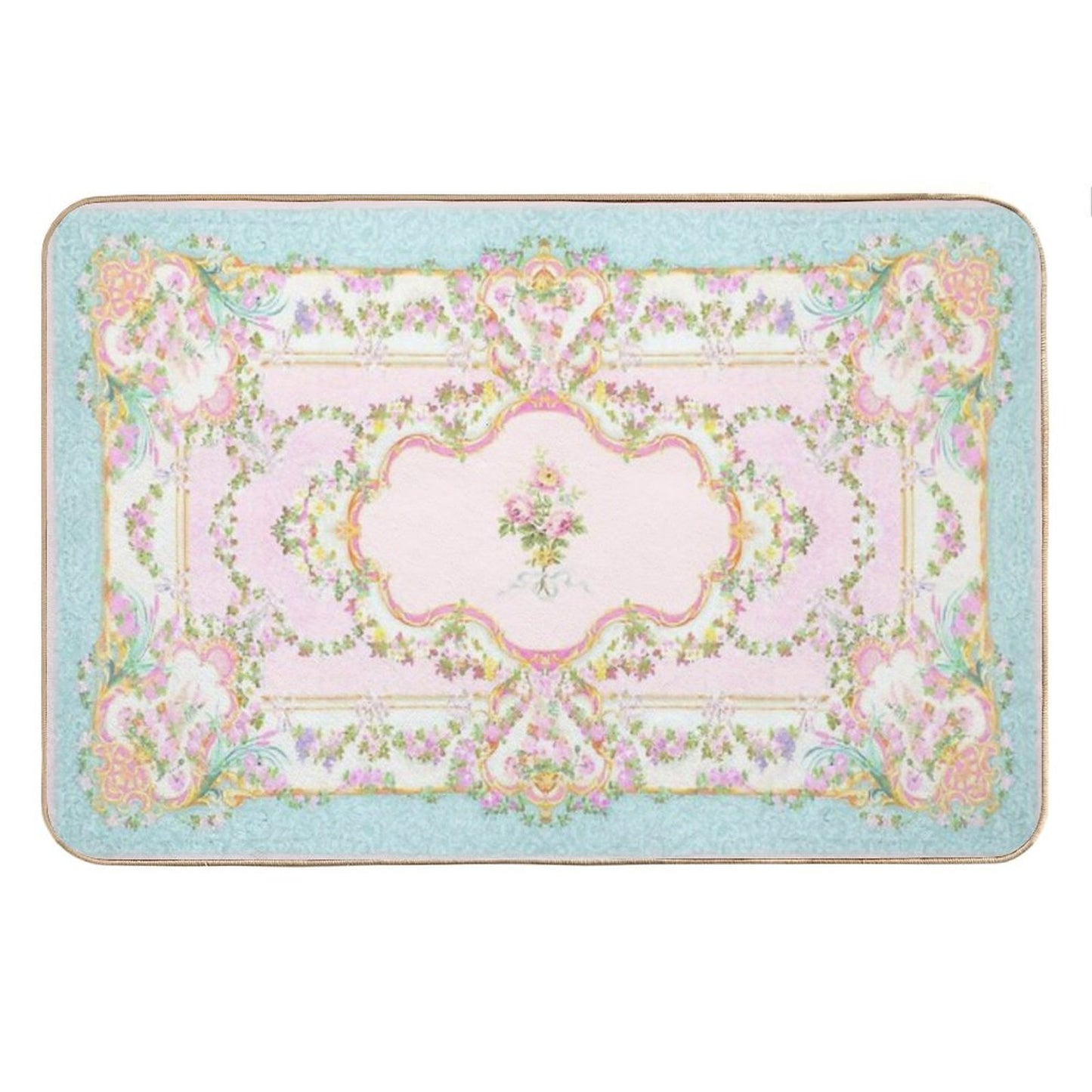 French Rococo Floral Watercolor Panel Bath Mat