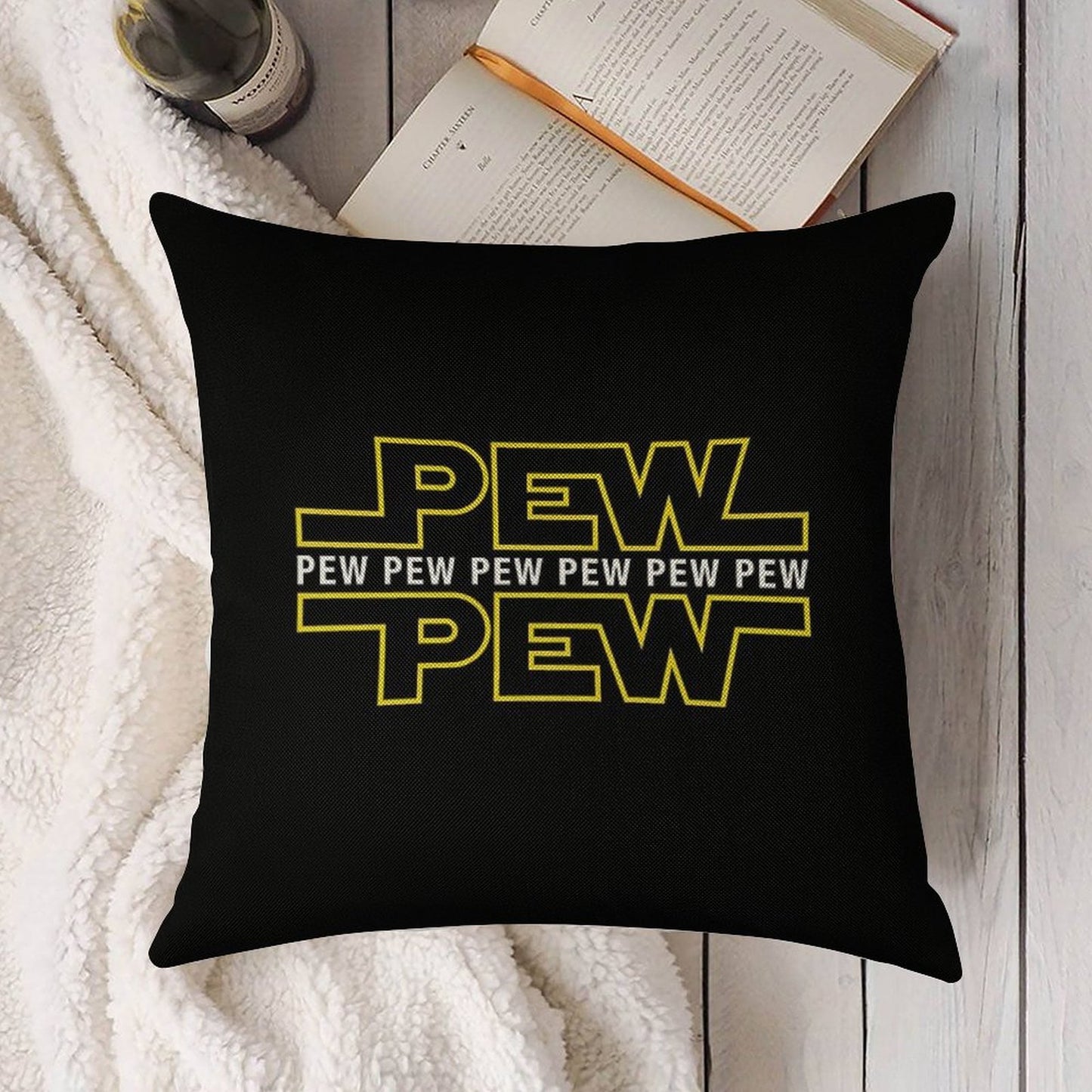 Pew Pew Pew Linen Throw Pillow Cover