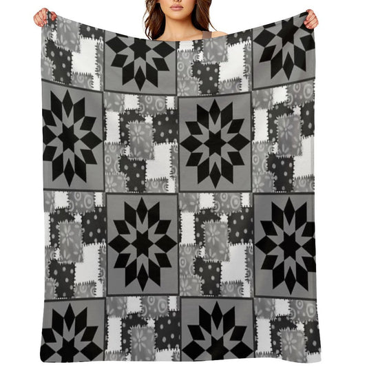 Black And White Quilted Granny Squares Quilt Throw Blanket