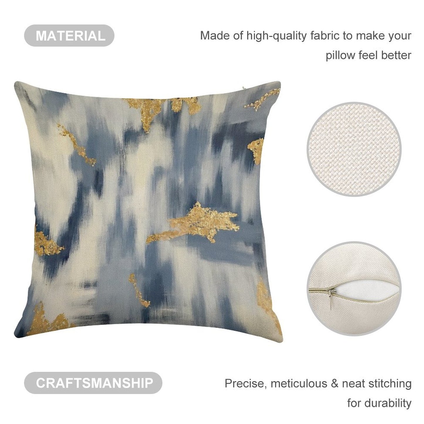 Blue And Gold Ikat Abstract Linen Throw Pillow Cover