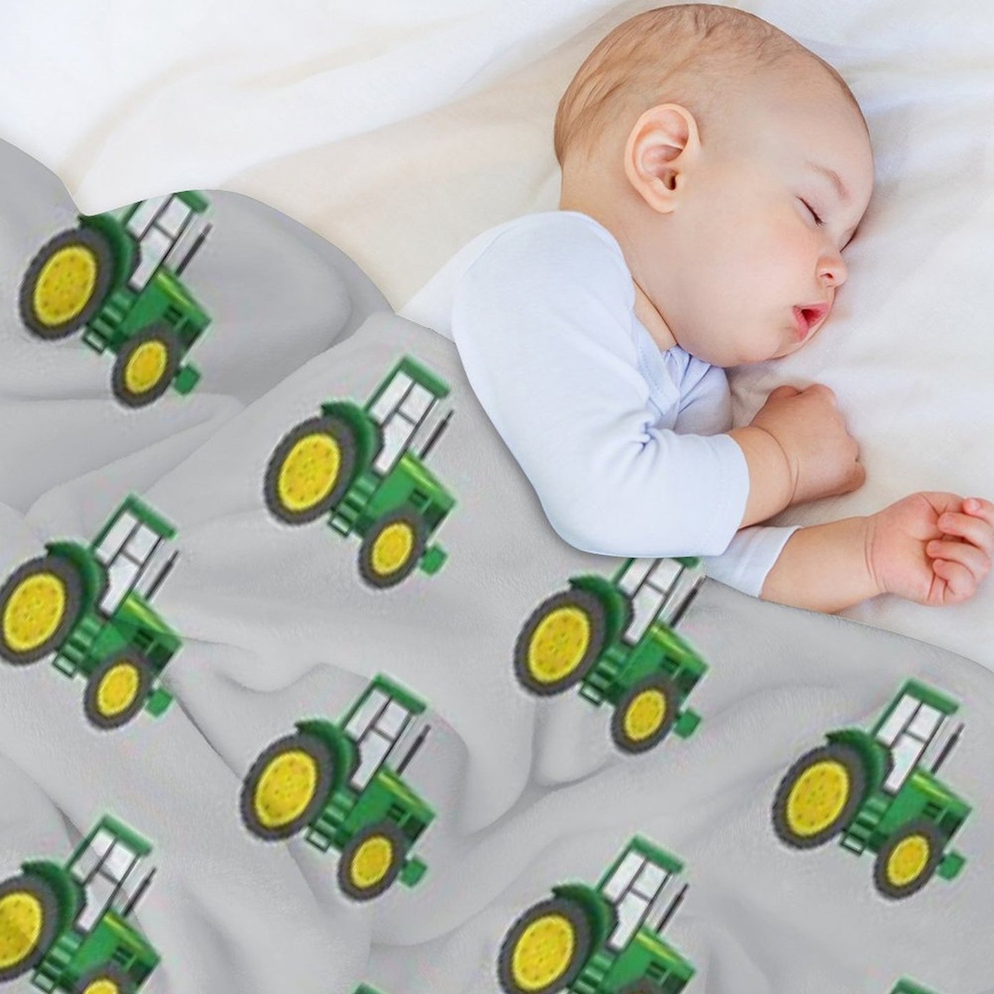 Green Tractors on Grey - Farming - Farm Themed Throw Blanket
