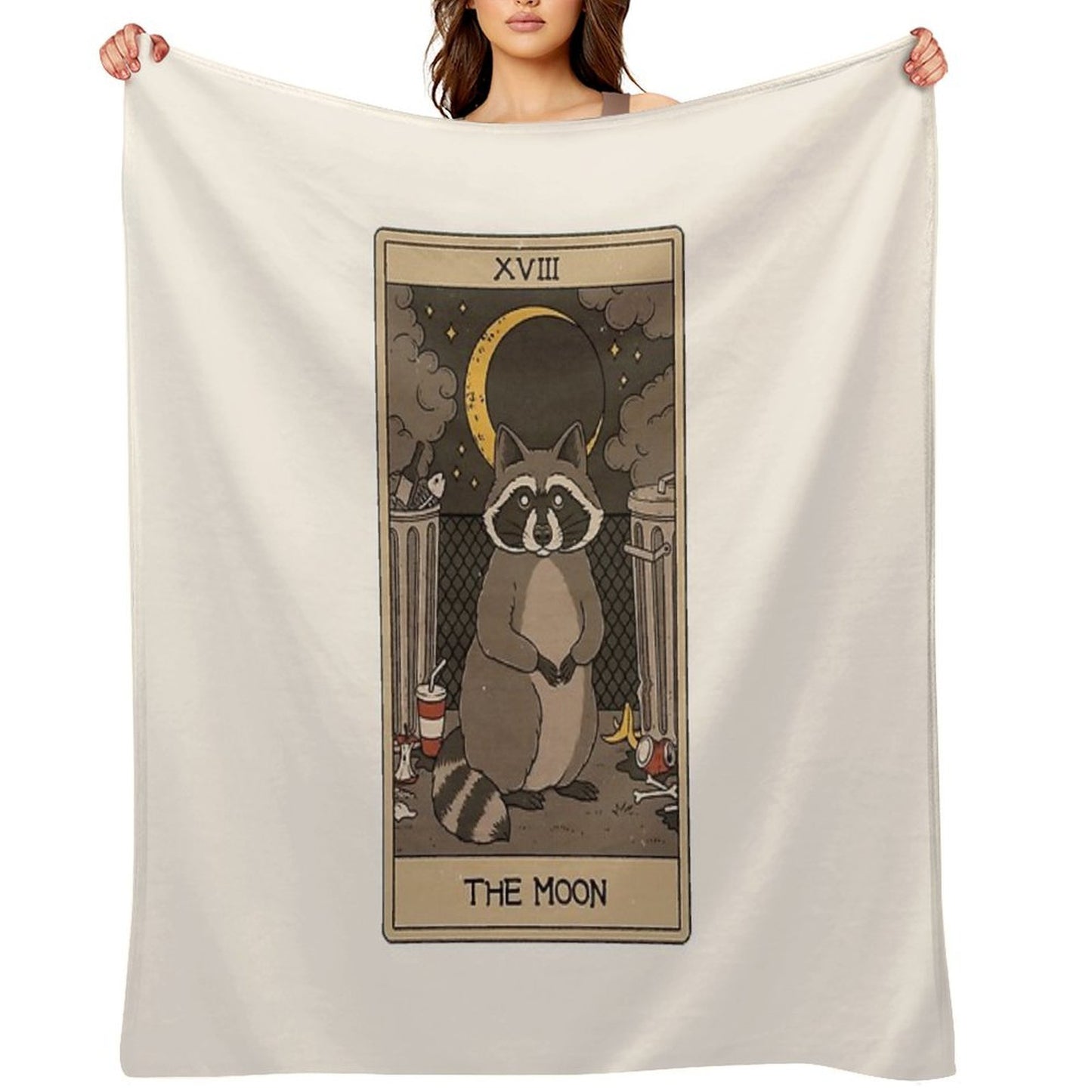 The Moon - Raccoons Tarot Throw Blanket