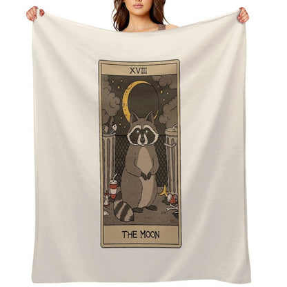 The Moon - Raccoons Tarot Throw Blanket