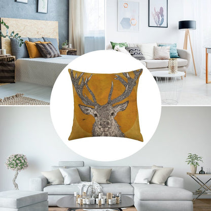 Wild Stag's Head Linen Throw Pillow Cover