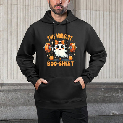 This Workout Is Boo-Sheet Ghost Funny Halloween Gym Fitness Adjustable Hood Hoodie