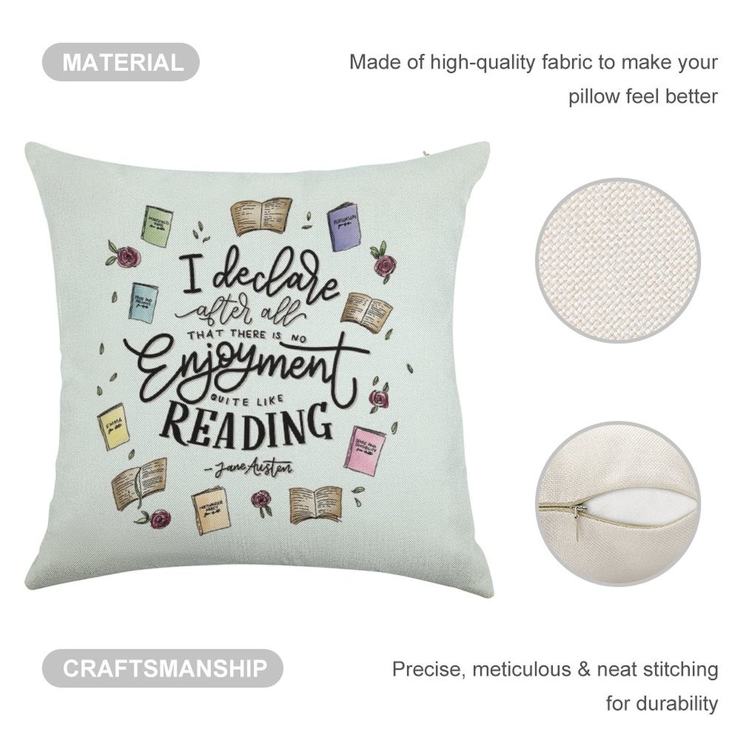 No Enjoyment Like Reading Linen Throw Pillow Cover