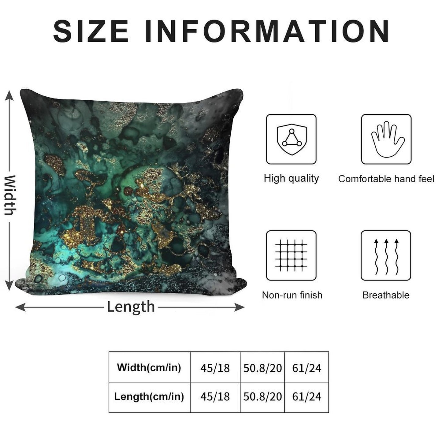 Gold Indigo Faux Malachite Marble Soft Decorative Cover Throw Pillow