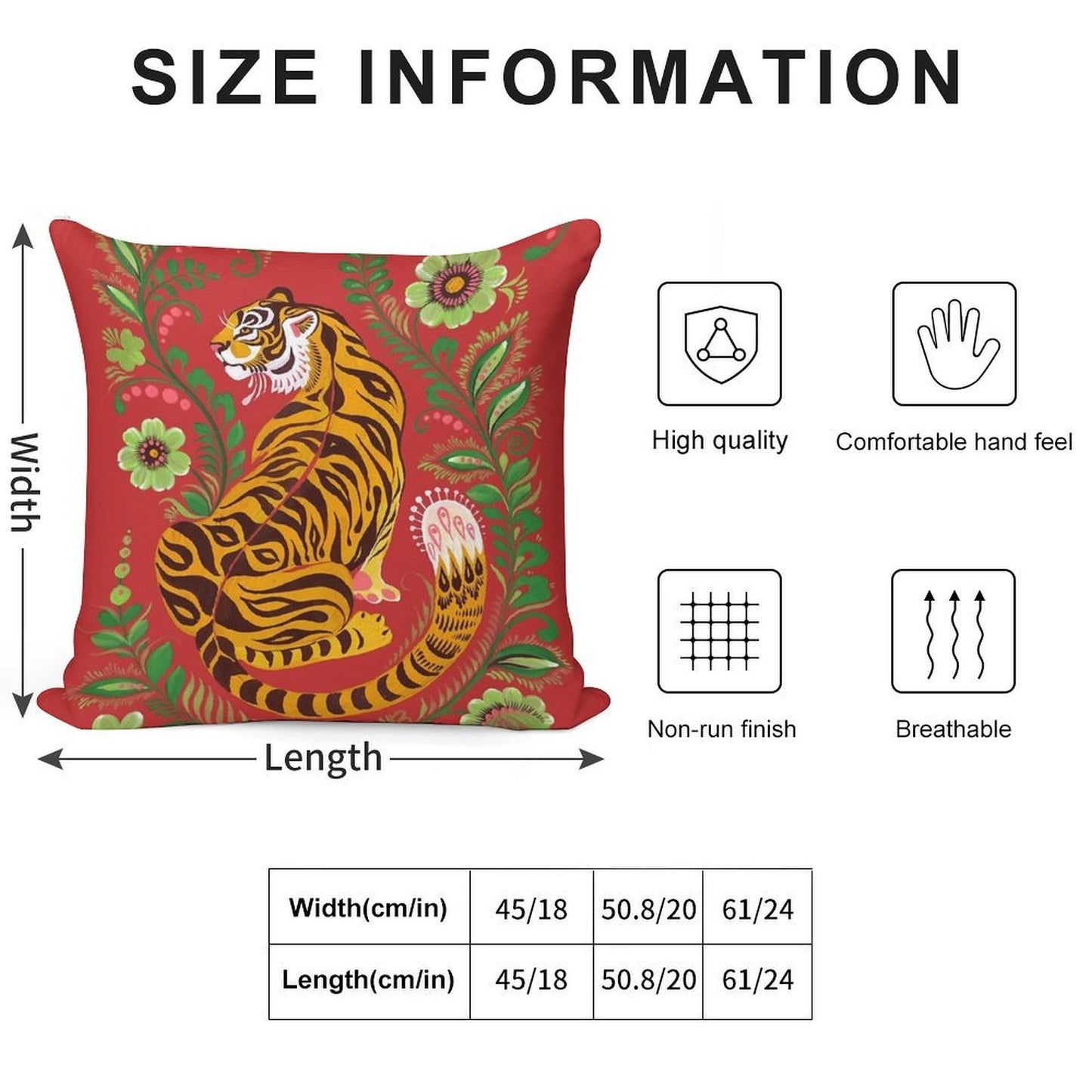 Tiger Folk Art Soft Skin-Friendly Throw Pillow
