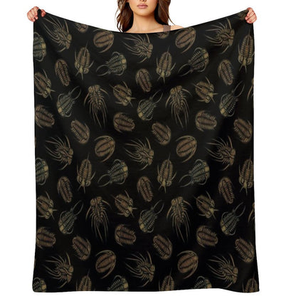 Trilobites - Marine Fossil Pattern Throw Blanket