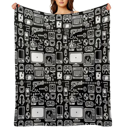 Retro Gamer Video Game Consoles, PC's, Controllers, Joysticks And Gamepads Throw Blanket