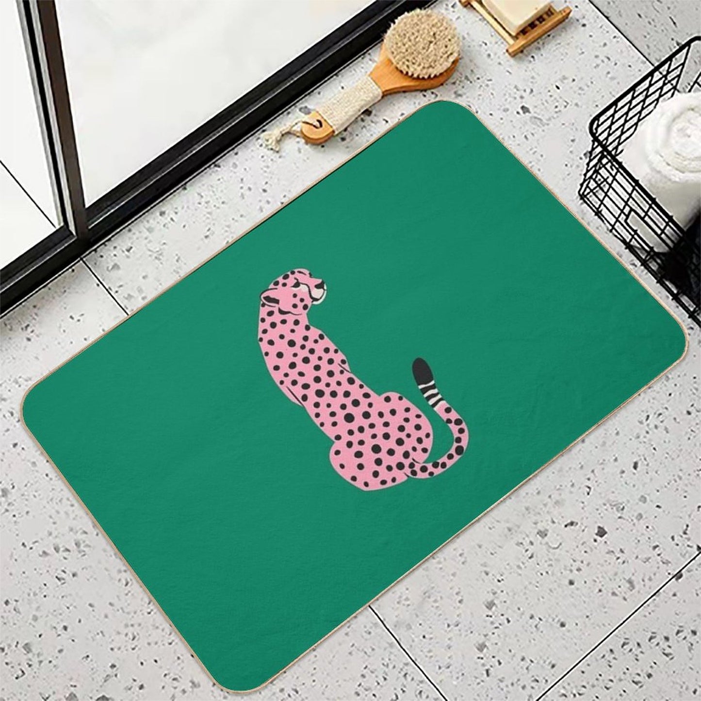 Pink Leopard  African Cheetah  Tropical Pop Art Bath Mat