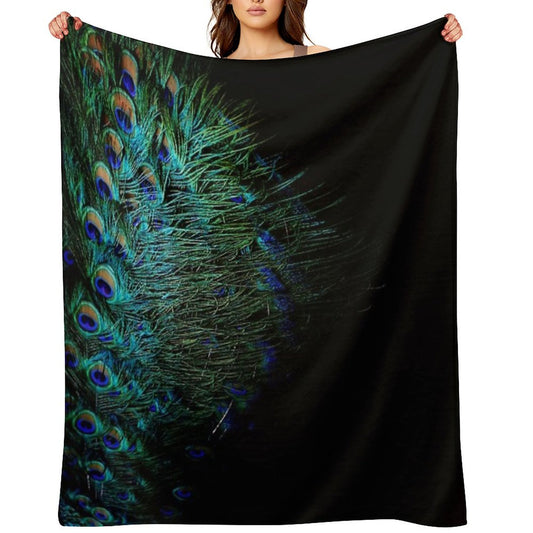 Peacock Feathers on A Black Background Throw Blanket