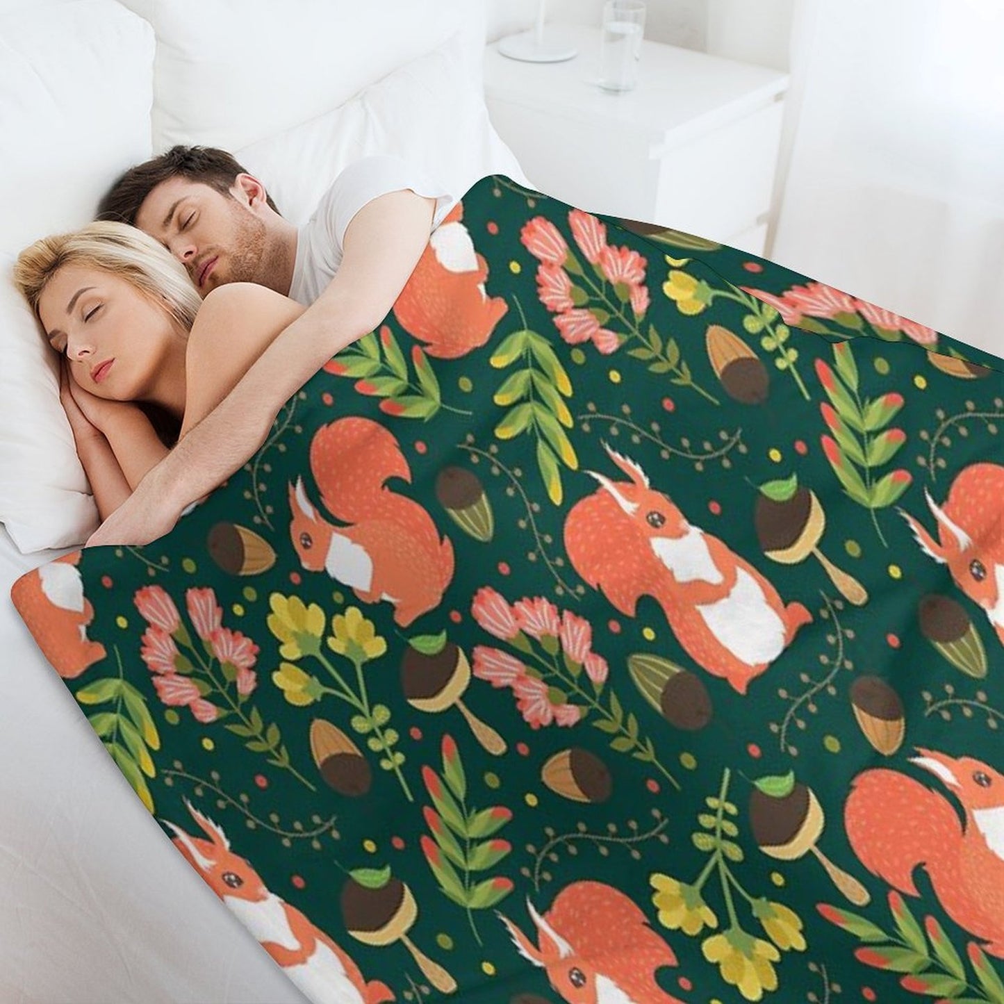 Squirrels on Green Grass Throw Blanket