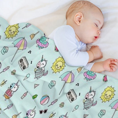 Summer Unicorn Pool Party Throw Blanket