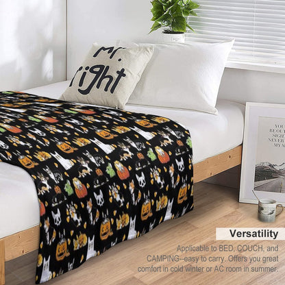Corgi Halloween - Black Throw Blanket