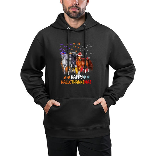 Horse Lover Halloween Merry Christmas Happy Hallothanksmas Unisex Design Hoodie