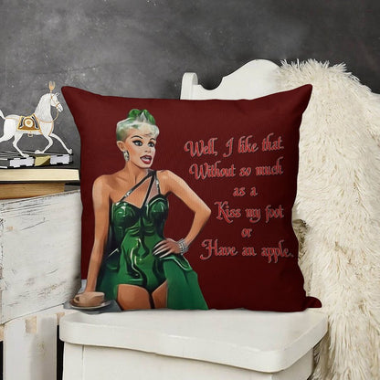 White Christmas - Kiss My Foot Or Have An Apple - Red Linen Throw Pillow Cover