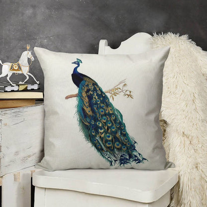 Vintage Peacock Linen Throw Pillow Cover