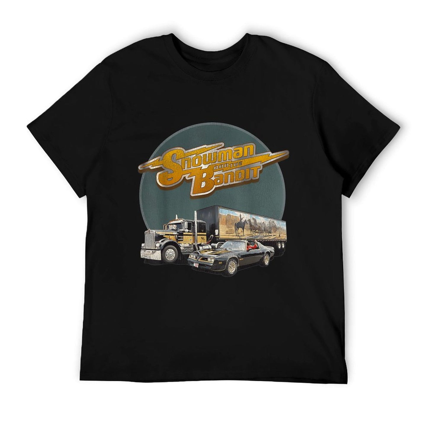 Huiibao Unisex Adult Retro Trucking Snowman And The Bandit - Black, Small T-Shirt