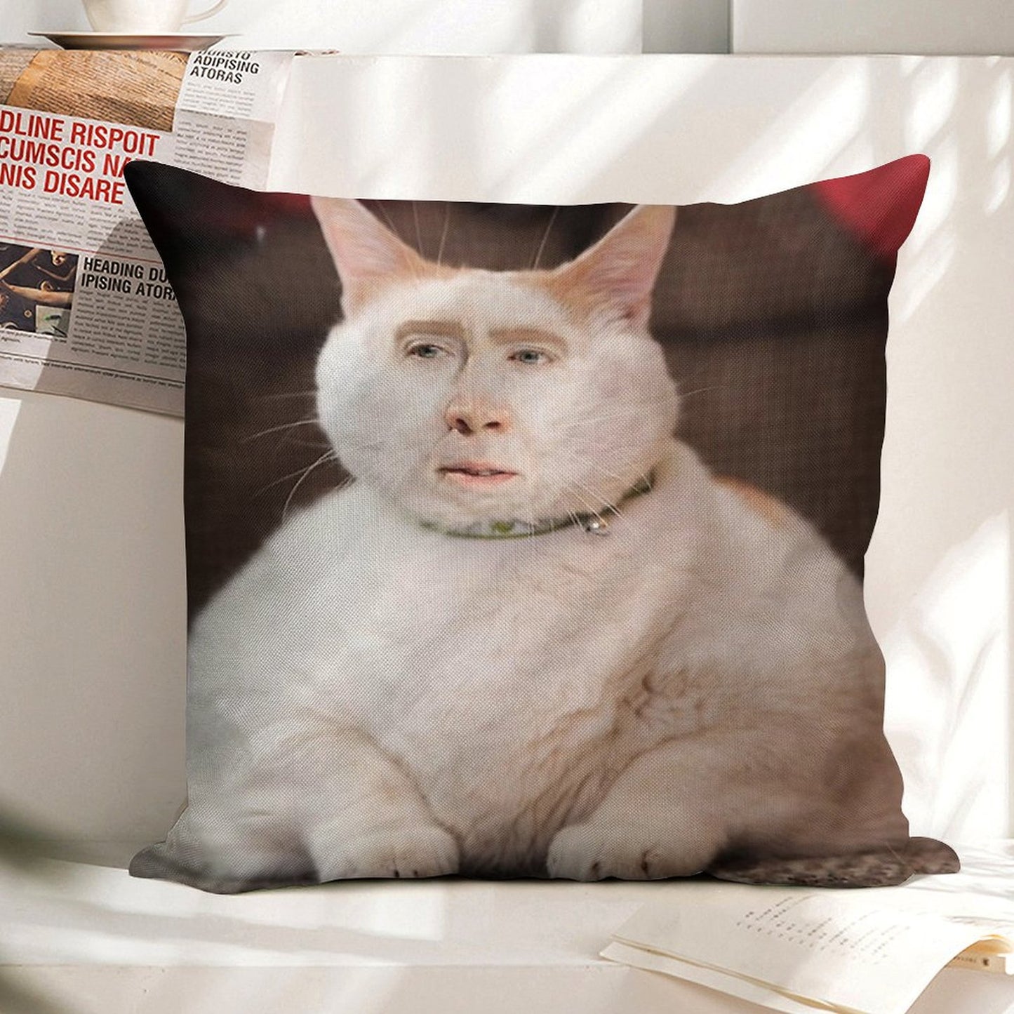 Nicolas Cage Cat Linen Throw Pillow Cover